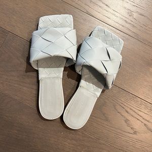 Leather Baby Blue Patch Padded Slides Size 35